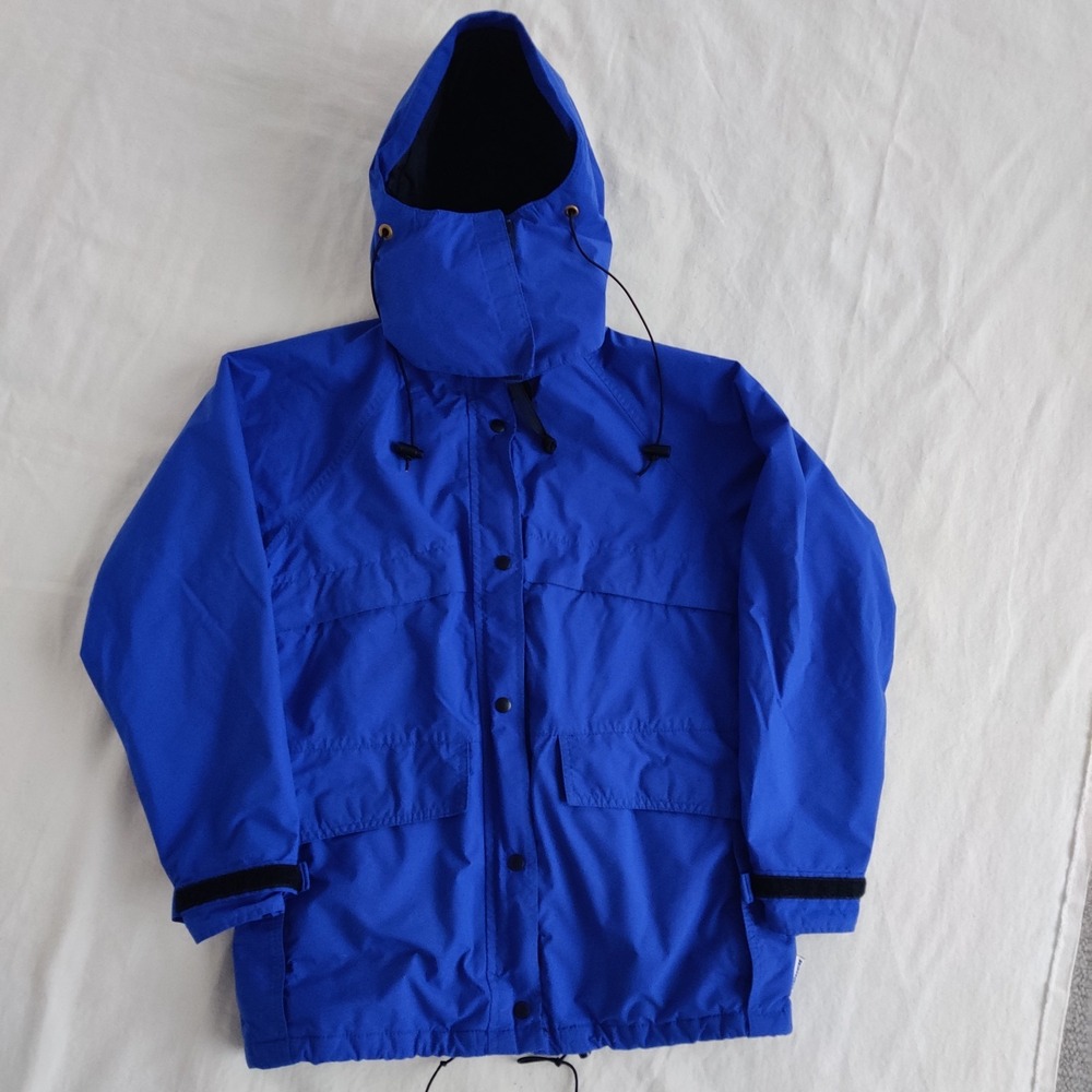 REI GoreTex Jacket Men's Medium Blue Waterproof Removeable Hood Lightweight Hike